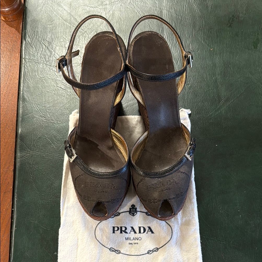 Prada Black Peep-Toe Slingback Heels